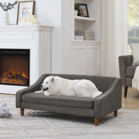 Durable Elevated Dog Sofa Bed,Pet Sofa With Modern Irregular Armrest Design,Comfortable Soft Dog Sofa