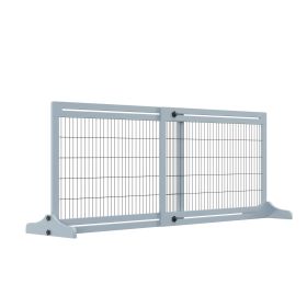 PawHut Freestanding Pet Gate Extra Wide 72" W x 27.25" H Adjustable Dog Fence Blue Gray