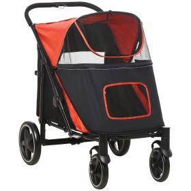 PawHut Pet Stroller Dog Carriage One Click Fold with Universal Front Wheels Shock Absorber Brakes Storage Bags Mesh Window