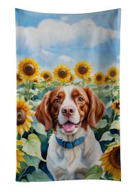 Brittany Spaniel in Sunflowers Kitchen Towel Dish Cloths Guest Hand Towel Decorative Bathroom Towel for Face,Tea, Dishcloth, Kitchen and Bath