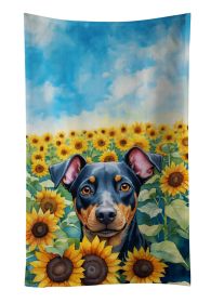Manchester Terrier in Sunflowers Kitchen Towel Dish Cloths Guest Hand Towel Decorative Bathroom Towel for Face,Tea, Dishcloth, Kitchen and Bath