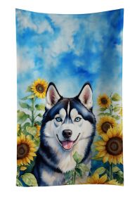 Siberian Husky in Sunflowers Kitchen Towel Dish Cloths Guest Hand Towel Decorative Bathroom Towel for Face,Tea, Dishcloth, Kitchen and Bath