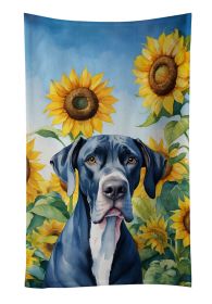 Great Dane in Sunflowers Kitchen Towel Dish Cloths Guest Hand Towel Decorative Bathroom Towel for Face,Tea, Dishcloth, Kitchen and Bath