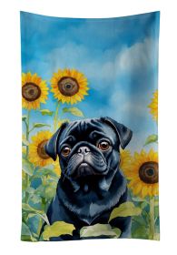 Pug in Sunflowers Kitchen Towel Dish Cloths Guest Hand Towel Decorative Bathroom Towel for Face,Tea, Dishcloth, Kitchen and Bath