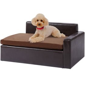VEVOR Pet Sofa, Dog Couch for Medium-Sized Dogs - Soft Leather Dog Sofa Bed, 110 lbs Loading Sofa, Black