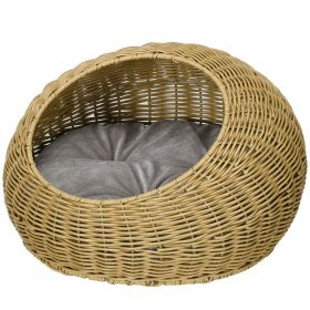 Rattan Cat Bed with Washable Cushion for Cats, Puppies, Light Brown (Option: Brown-510x510x340 mm)