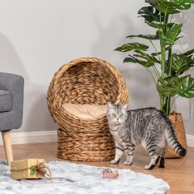 Handwoven Elevated Cat Bed with Soft Cushion & Egg Chair Shape (Option: Brown-450x430x440 mm)